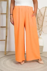 Szerokie Spodnie z crepy KULOTY pomarańczowe Plus Size 48/56 