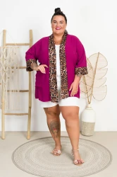 Narzutka z panterką MEDINE fioletowa Plus Size 48/54