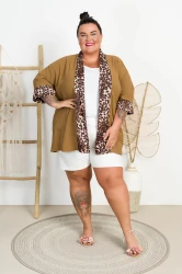 Narzutka z panterką MEDINE camel Plus Size 48/54