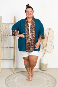 Narzutka z panterką MEDINE petrol Plus Size 48/54