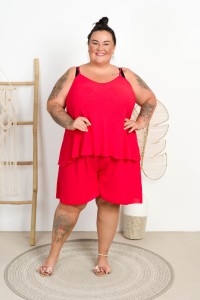 Komplet na lato Top + Spodenki SUMER czerwony Plus Size 44/52