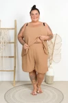 Komplet na lato Top + Spodenki SUMER camel Plus Size 44/52