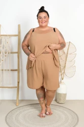 Komplet na lato Top + Spodenki SUMER camel Plus Size 44/52