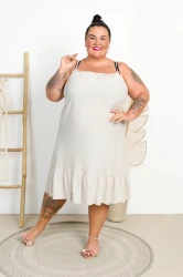 Sukienka na Ramiączkach LOVET beżowa Plus Size 46/54