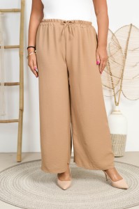 Spodnie szerokie z Crepy LUCAS camel Plus Size 46/52