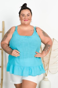 Tetrowy Top z falbanką TERI turkusowy Plus Size 46/52