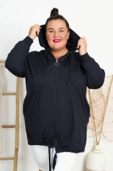 Bluza z kapturem na suwak SABINA granatowa Plus Size 48/54