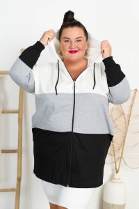 Bluza z kapturem na suwak DEXTER biał-mel-czar Plus Size 48/54