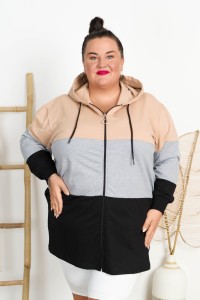 Bluza z kapturem na suwak DEXTER beż-mel-czar Plus Size 48/54 