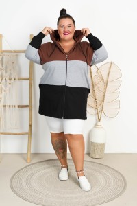 Bluza z kapturem na suwak DEXTER czek-mel-czar Plus Size 48/54