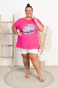 Bluzka Laserówka IRINA Autko fuksja Plus Size 48/54