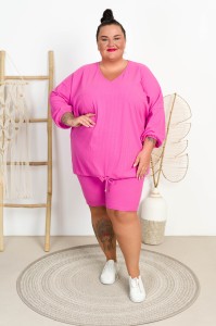 Bluza z troczkiem Prążek YOGA cukierkowy róż Plus Size 48-56