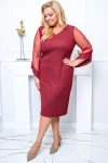 Sukienka z tiulowymi rękawami MORTICIA #10 bordowa Plus Size 44-56