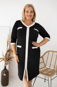 Elegancka Sukienka z kontrastem MONA czarno-biała Plus Size 44-50