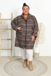 Oversizowy Płaszczyk z kapturem VENUS w kratę Plus Size 48-58