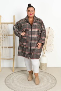 Oversizowy Płaszczyk z kapturem VENUS w kratę Plus Size 48-58