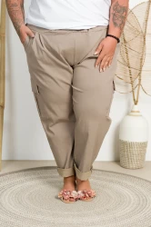 Spodnie Bojówki Boyfriend SANDRA beżowe Plus Size 52/60 