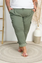 Spodnie Bojówki Boyfriend SANDRA khaki Plus Size 52/60 