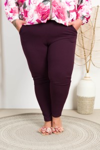 Spodnie materiałowe w gumę PORTI śliwkowe Plus Size 44-52