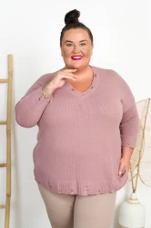 Sweterek w szpic QUATRO brudny róż Plus Size 48/54