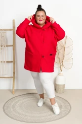 Płaszcz Oversize z Bukli czerwony Plus Size 44-56