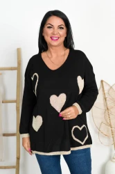 Sweterek w Serca MONTI czarny Plus Size 46/52