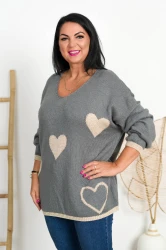 Sweterek w Serca MONTI siwy Plus Size 46/52