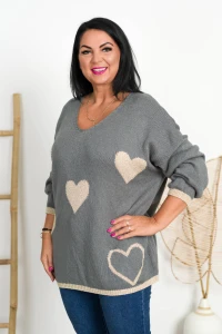 Sweterek w Serca MONTI siwy Plus Size 46/52
