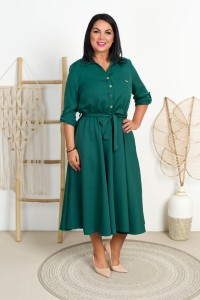 Sukienka z paskiem ILONA butelkowa zieleń Plus Size 44-52