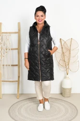 Bezrękawnik Długi pikowany ORKAN czarny Plus Size 44-50