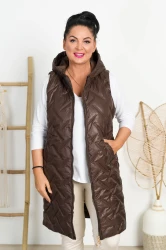Bezrękawnik Długi pikowany ORKAN brązowy Plus Size 44-50