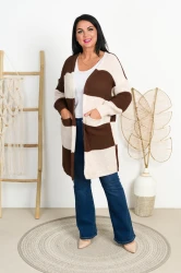 Kardigan Sweter LOLLi brąz-beż Plus Size 42/48