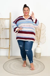 Sweter oversize DOLORES Pasy bordo Plus Size 48/58