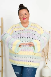 Sweter oversize DOLORES Pasy pastelowe Plus Size 48/58