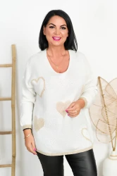 Sweterek w Serca MONTI śmietankowy Plus Size 46/52