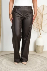 Spodnie Woskowane z szeroką nogawką BENGA 11 czekoladowa Plus Size 42-56