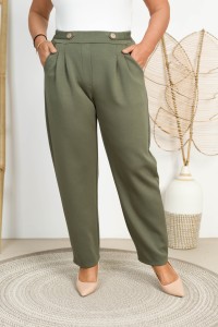Spodnie Masełko z zakładkami SARAH khaki Plus Size 42/48