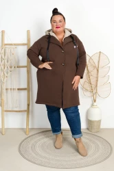 Płaszczyk dresowy z kapturem KENDIS czekoladowy Plus Size 48/54