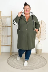 Płaszczyk dresowy z kapturem KENDIS khaki Plus Size 48/54