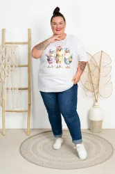 T-shirt VAMOS Kurczaki biały Plus Size 48/54