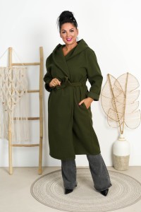 Płaszcz flauszowy z kapturem KENDI khaki Plus Size 48/54
