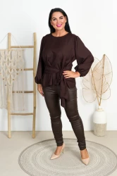 Bluzka elegancka z wiązaniem MARIENN czekoladowa Plus Size 44-52