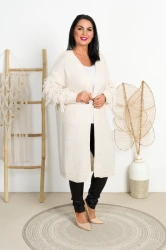 Kardigan z Frędzlami CANDY beżowy Plus Size 46/50