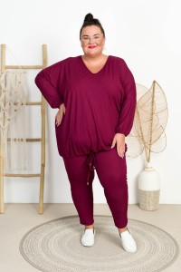 Bluza z troczkiem Prążek YOGA burgund Plus Size 48-56