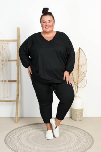 Bluza z troczkiem Prążek YOGA czarna Plus Size 48-56 