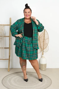 Komplet Spódnico-Szorty + Marynarka ELIZA krata zielona Plus Size 50/54
