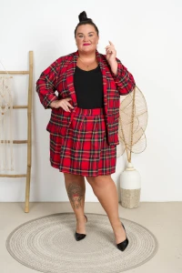 Komplet Spódnico-Szorty + Marynarka ELIZA krata czerwona Plus Size 50/54