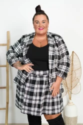 Komplet Spódnico-Szorty + Marynarka ELIZA krata biało-czarna Plus Size 50/54