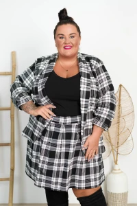 Komplet Spódnico-Szorty + Marynarka ELIZA krata biało-czarna Plus Size 50/54
