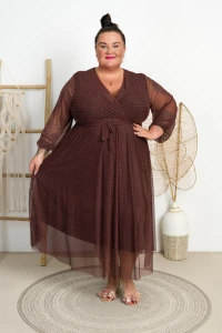 Sukienka siateczkowa LUISSA czekoladowa z dżetami Plus Size 46/52